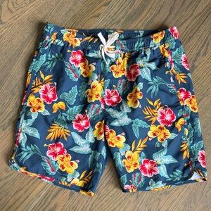 Boys Floral Swim Shorts - Navy with Yellow & Red Flowers